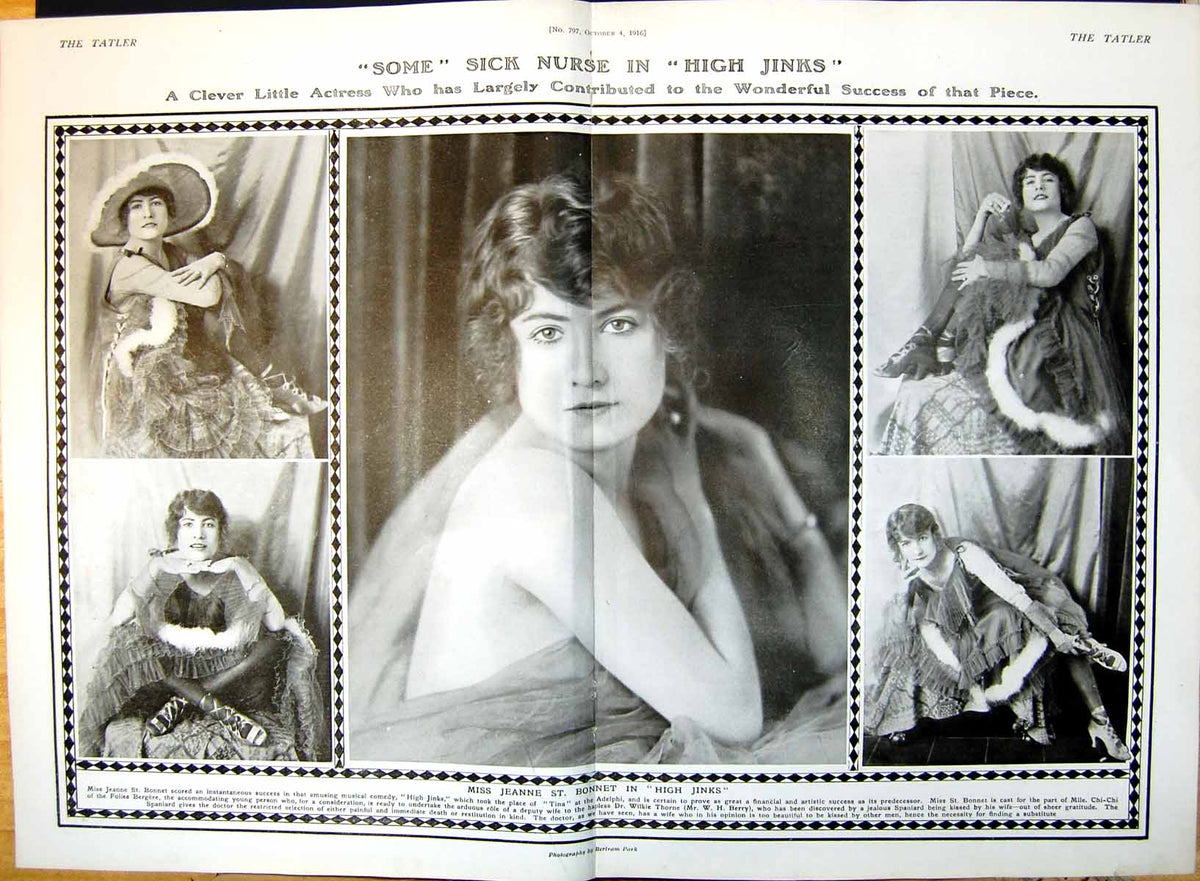 Original Old Antique Print Miss Jeanne St. Bonnet In High Jinks Actress 1916
