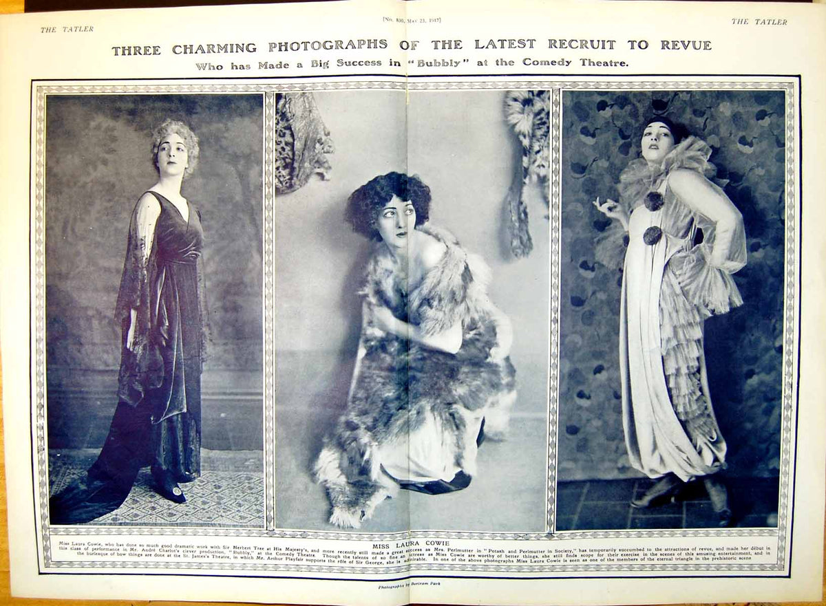 Old Vintage Print Miss Laura Cowie In Bubbly At The Comedy Theatre 1917 20th