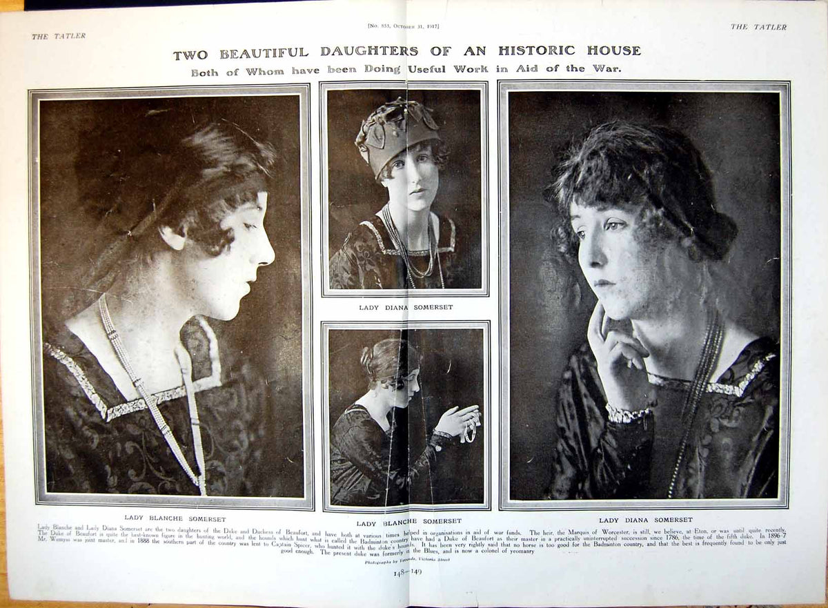 Original Old Vintage Print Lady Diana Somerset Lady Blanche Somerset 1917 20th