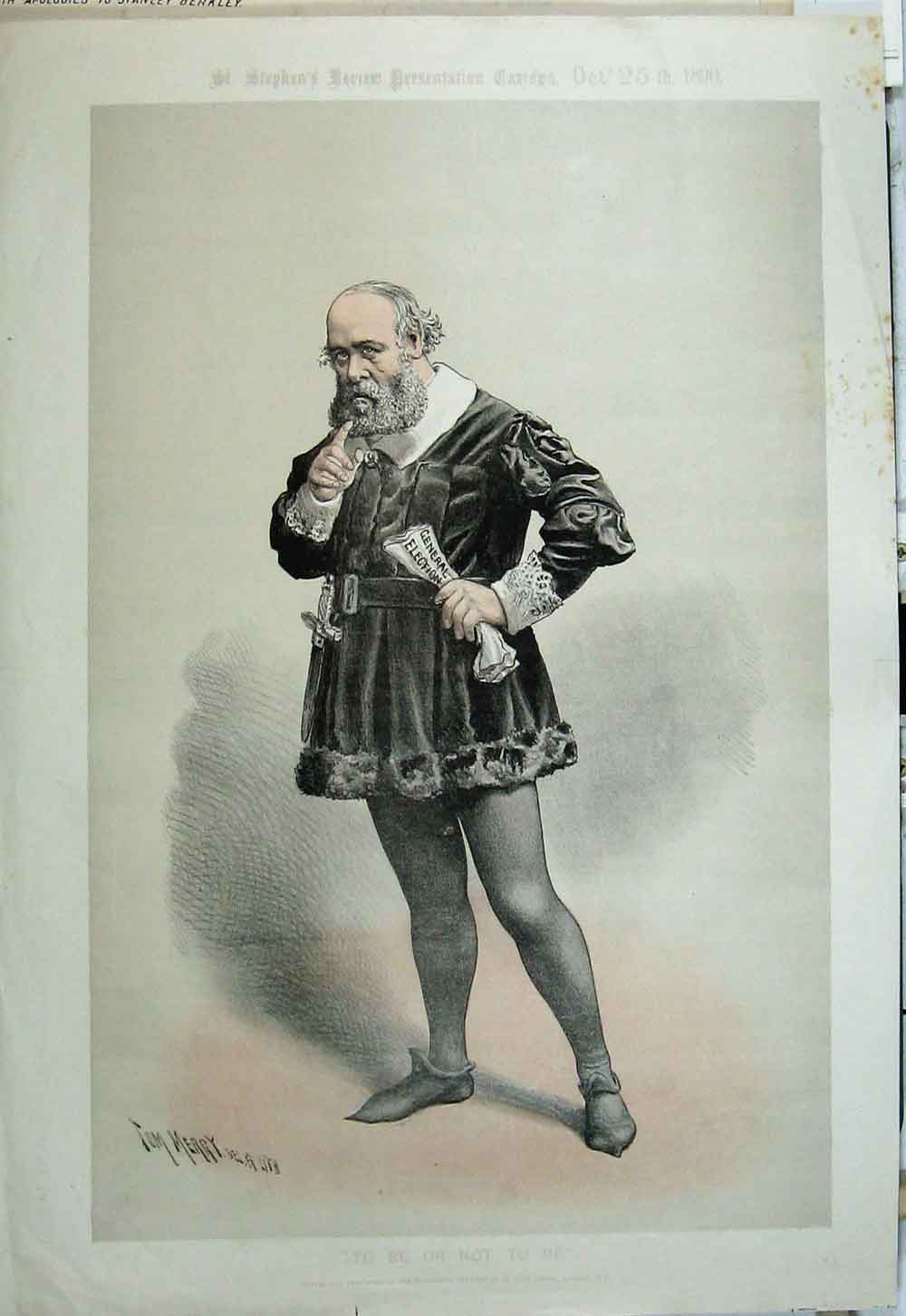 Old Antique Print 1890 Political Cartoon Shakespear General Election Tom 19th