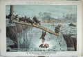 Old Antique Print 1887 Cartoon Pig Men Heads River Bridge National League 19th