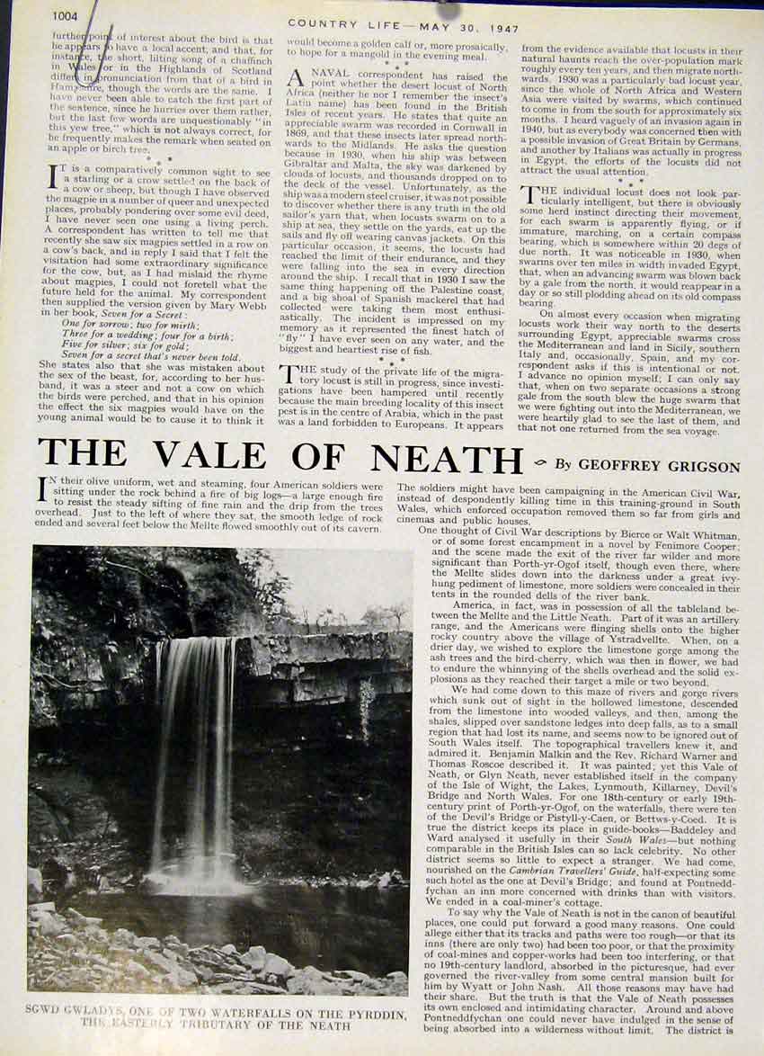 Original Old Vintage Print Vale Neath South Wales 1947 20th Century