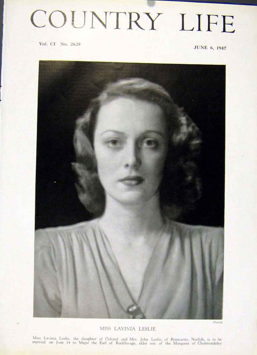 Original Old Vintage Print Miss Lavina Leslie 1947 Country Life Portrait 20th
