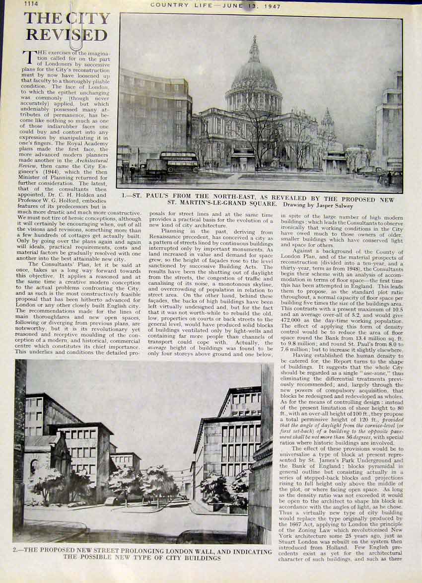 Original Old Vintage Print London City Revisited 1947 Plans & Proposals 20th