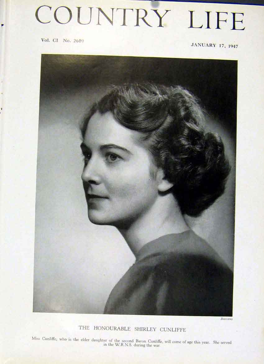 Original Old Vintage Print Hon Shirley Cunliffe 1947 Country Life Portrai 20th