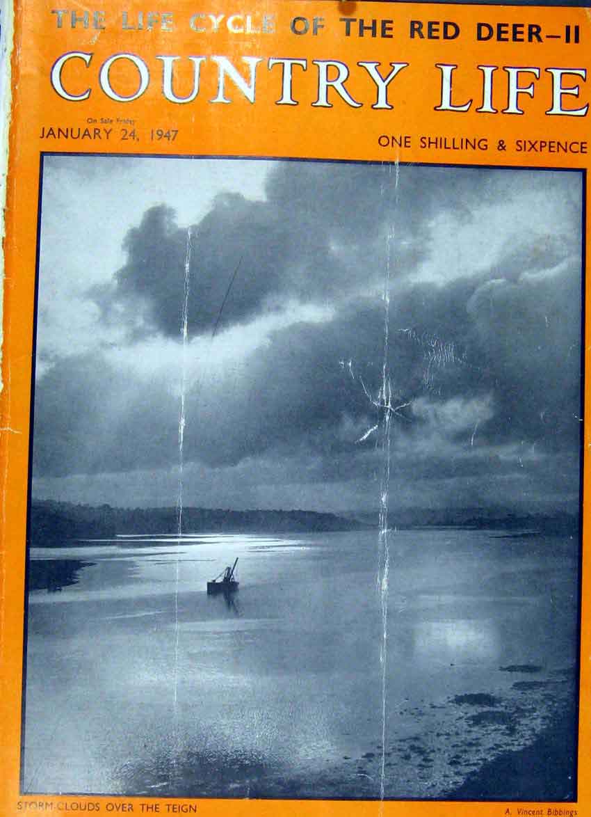 Original Old Antique Print Storm Over River Teign House Sales Country Lif