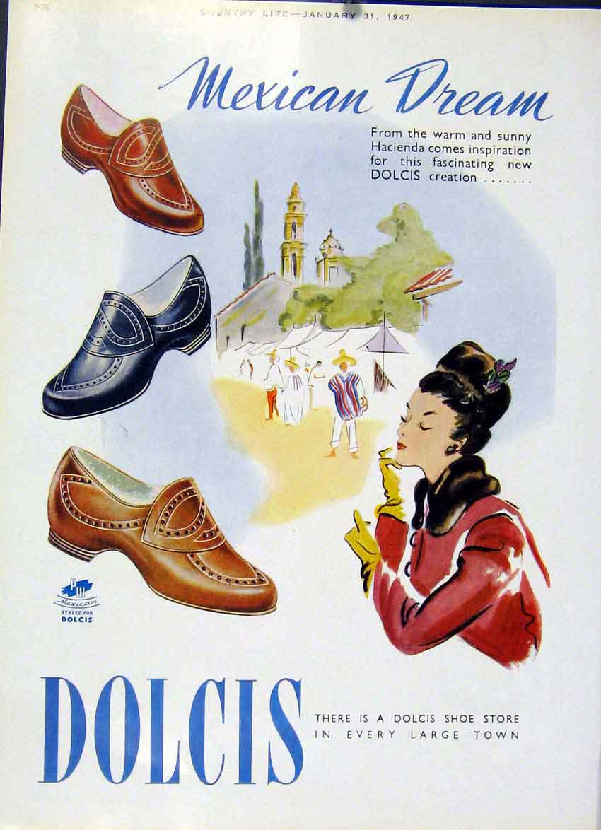 Original Old Vintage Print Dolcis Mexican Dream Shoes 1947 Country Life Adver