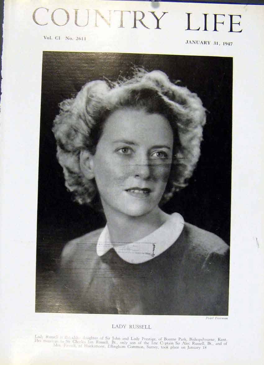 Original Old Vintage Print Lady Russell 1947 Country Life Portrai 20th Century