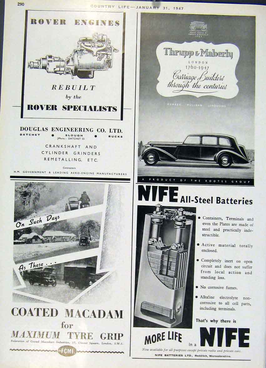 Old Vintage Print Rover Engines & Humber Pullman 1947 Country Life Car A 20th