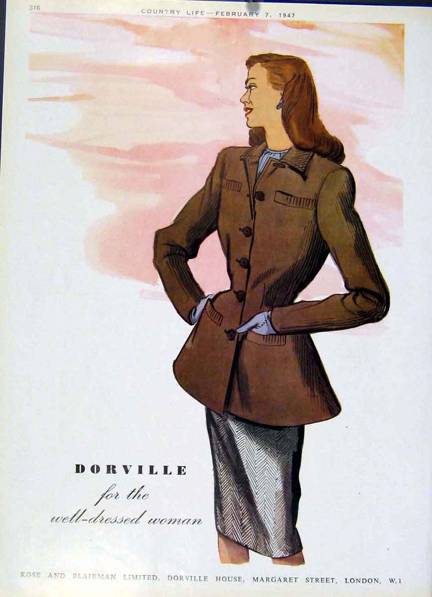 Old Vintage Print Dorville For Well Dressed Woman 1947 Country Life Adve 20th