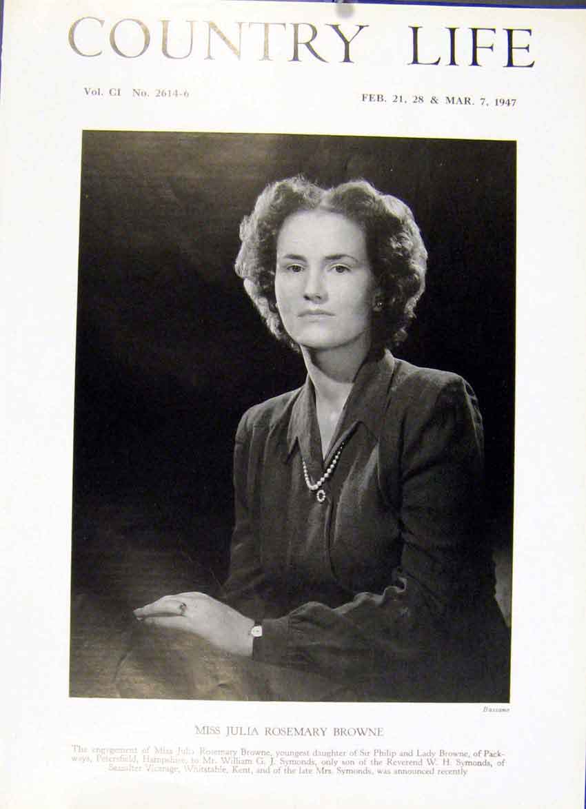 Original Old Vintage Print Miss Julia Rosemary Browne 1947 Country Life Portrai