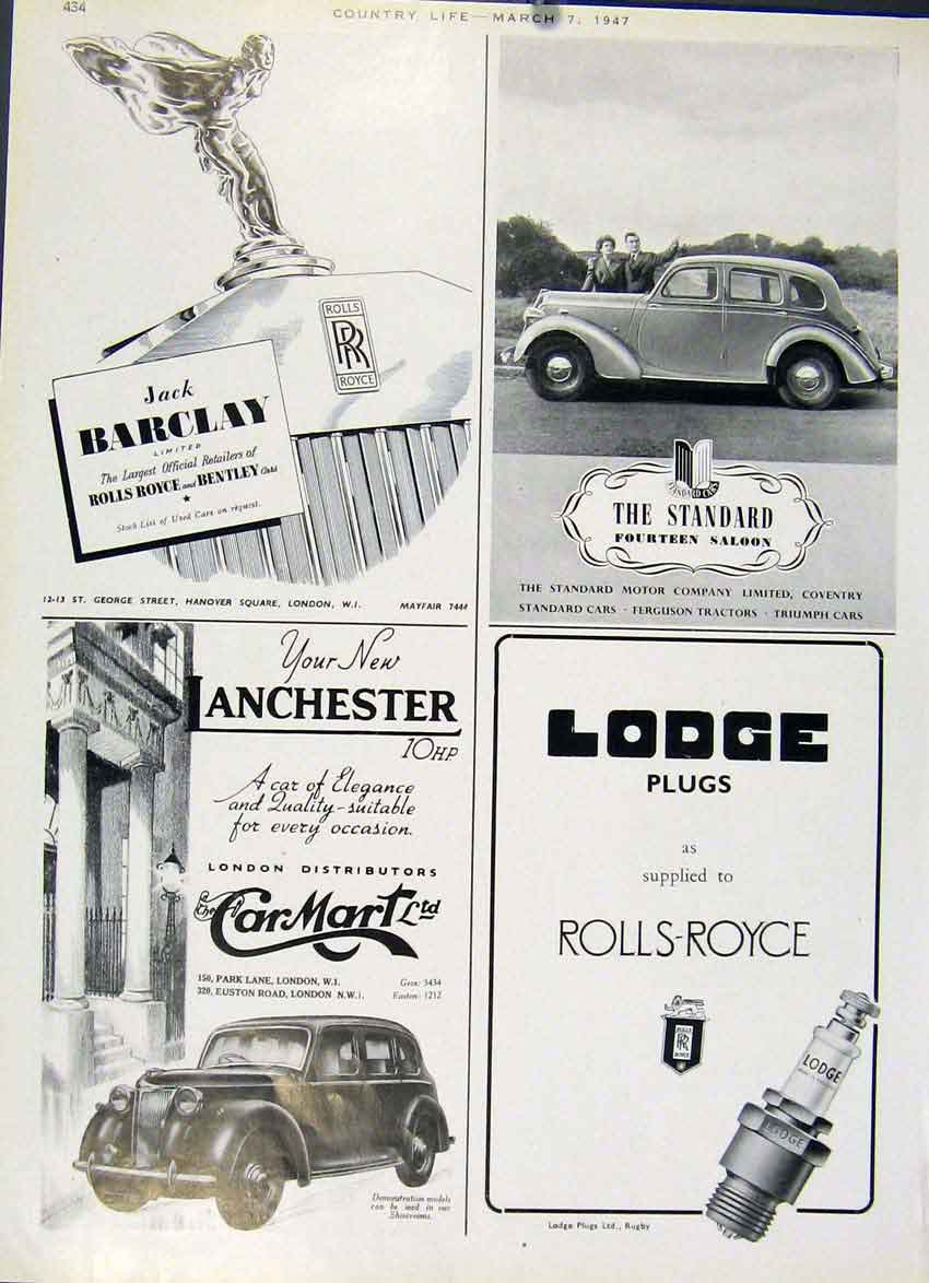 Old Vintage Print Standard 14 & Lanchester 1947 Country Life Motor Car A