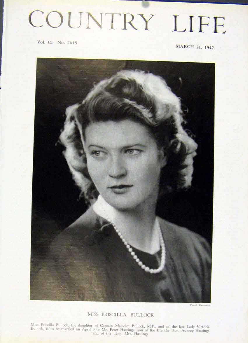 Original Old Vintage Print Miss Priscilla Bullock 1947 Country Life Portrai 20th