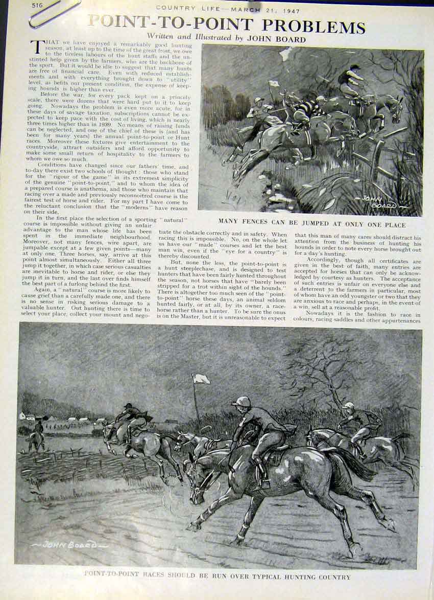 Original Old Vintage Print Point To Point Problems 1947 Horse Racing 20th