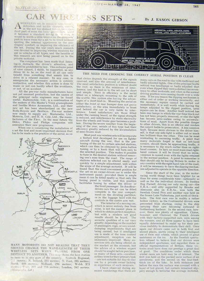 Original Old Vintage Print Car Wireless Sets 1947 Country Life Motorin 20th