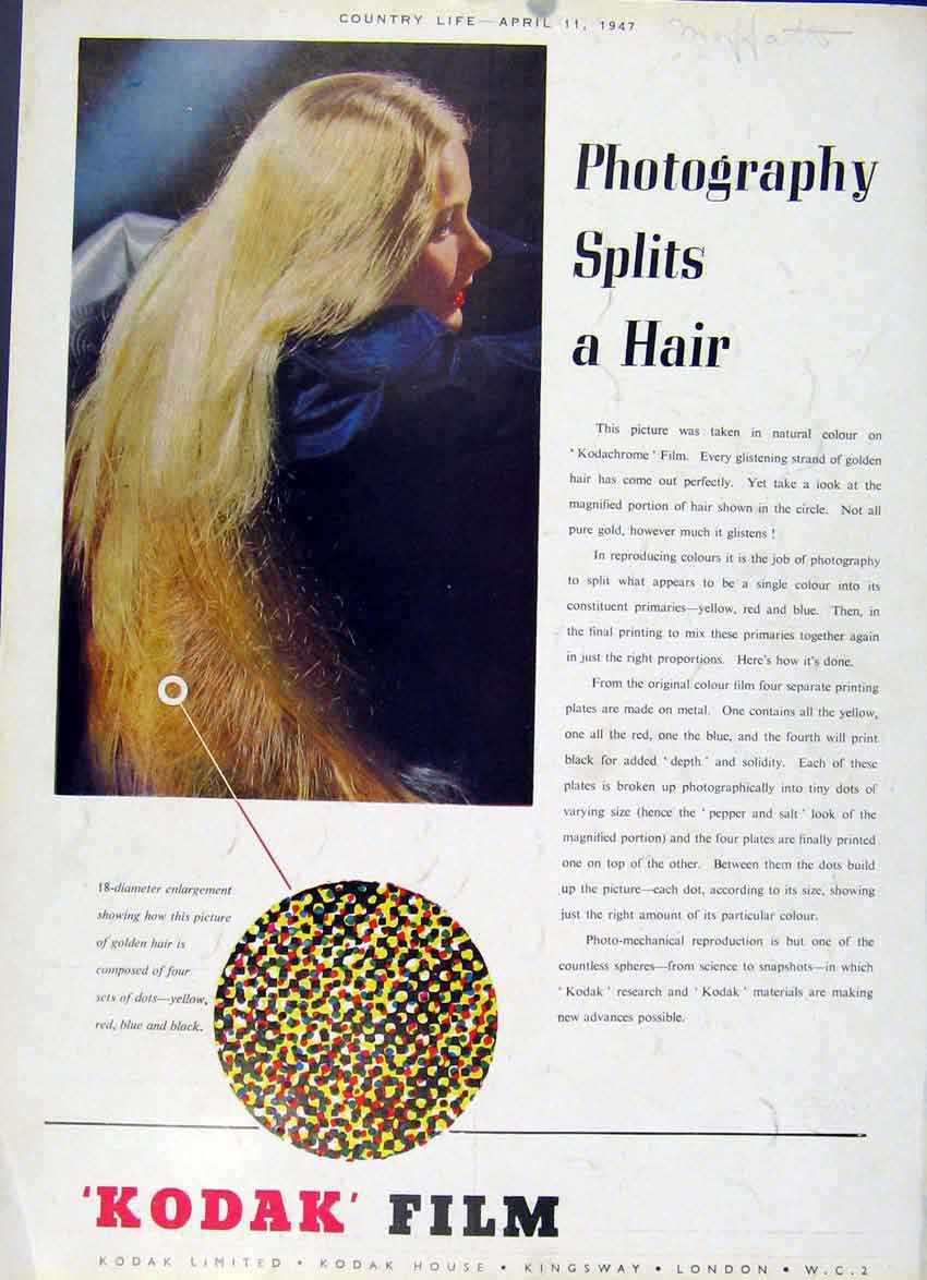 Old Vintage Print Photography Splits A Hair 1947 Country Life Kodak Adve 20th