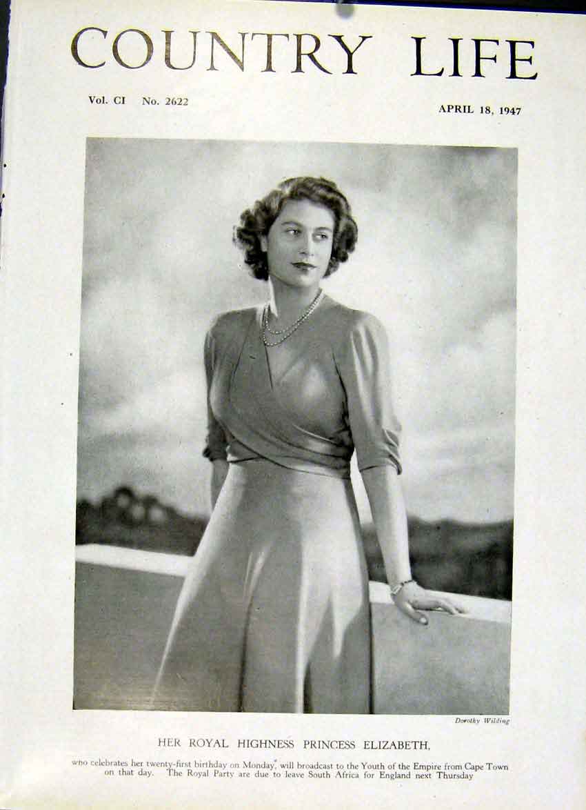 Original Old Vintage Print Hrh Pincess Elizabeth 1947 Country Life Portrai 20th