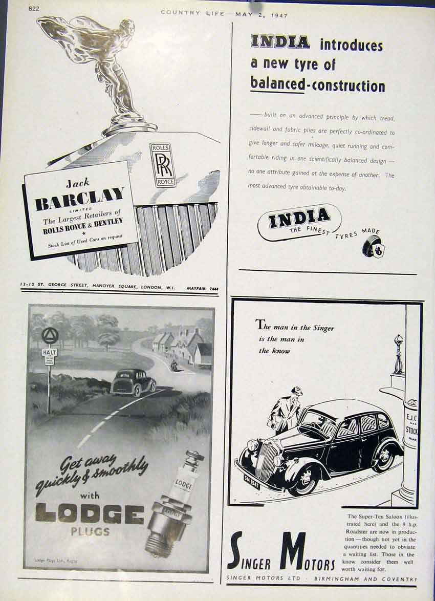 Original Old Vintage Print Singer Motors Rr1947 Country Life Motor Car Ad 20th