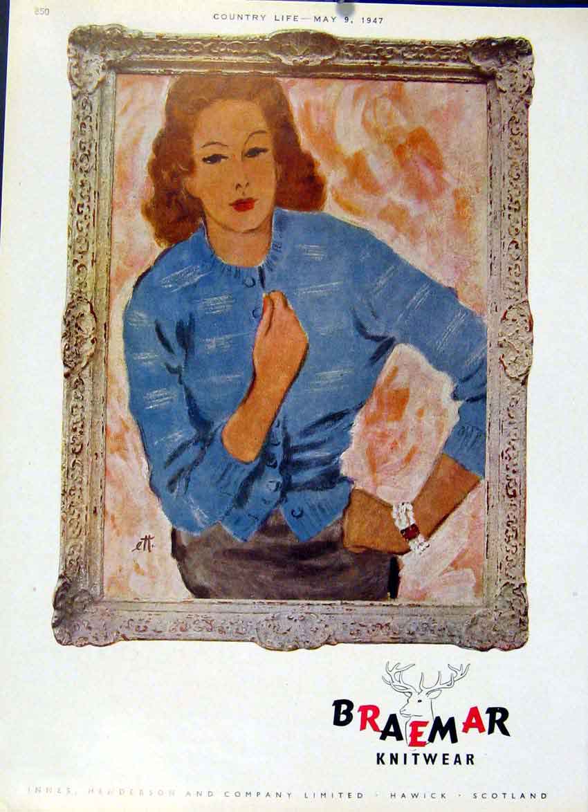 Original Old Vintage Print Kitten Soft Braemar Knitwear 1947 Country Life Fasio