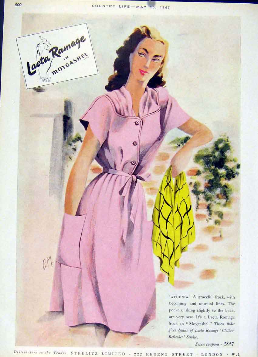 Original Old Vintage Print Laeta Ramage Gracefull Frock 1947 Country Lif 20th