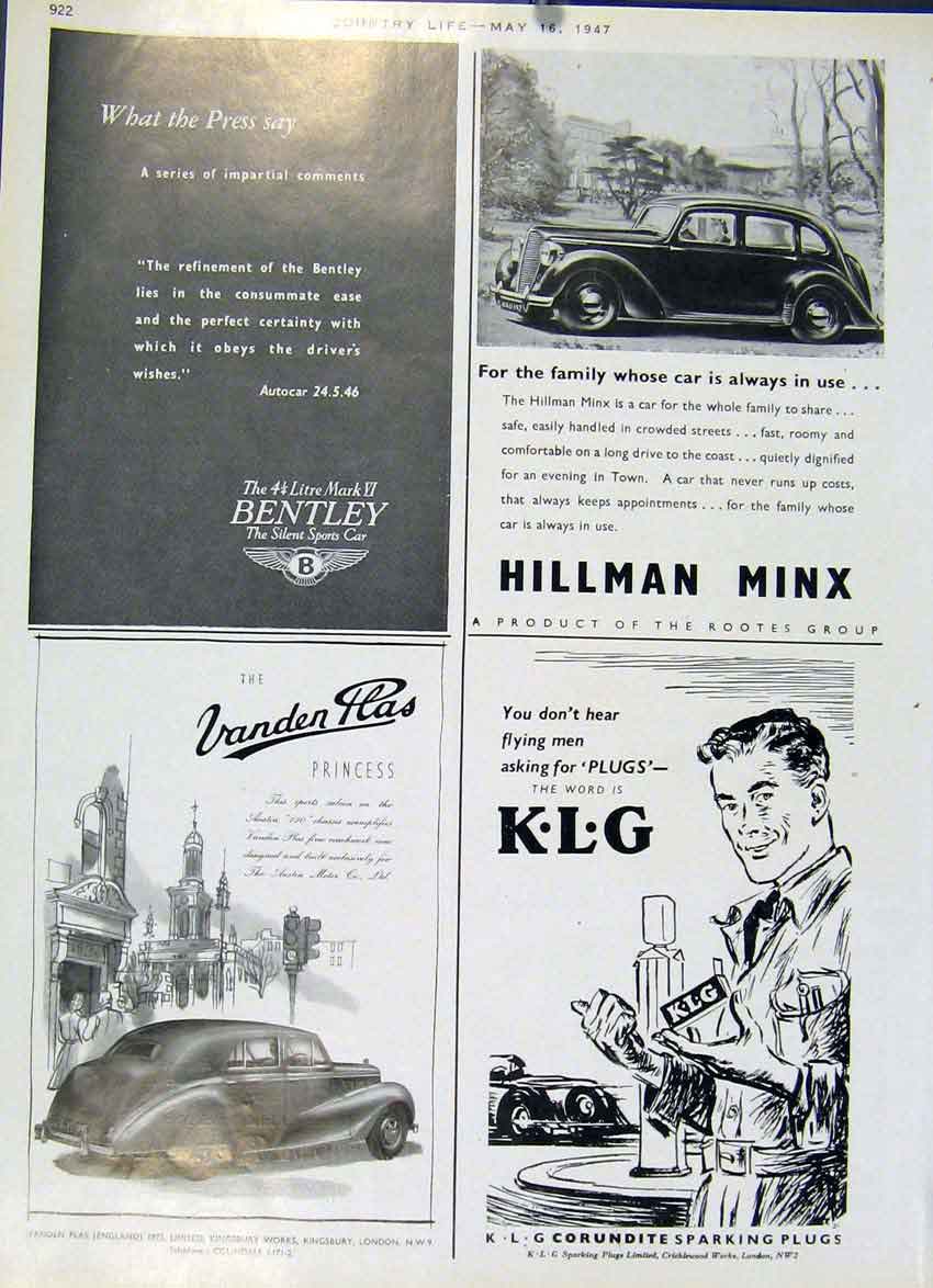 Original Old Vintage Print Hilman Mionx Austen Princess 1947 Country Life Car Ad