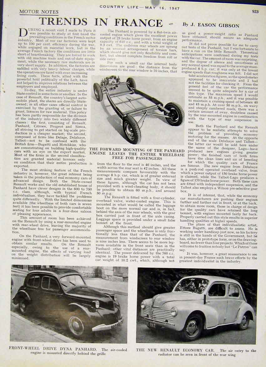 Original Old Vintage Print Motor Car Trends In France 1947 Country Lif 20th
