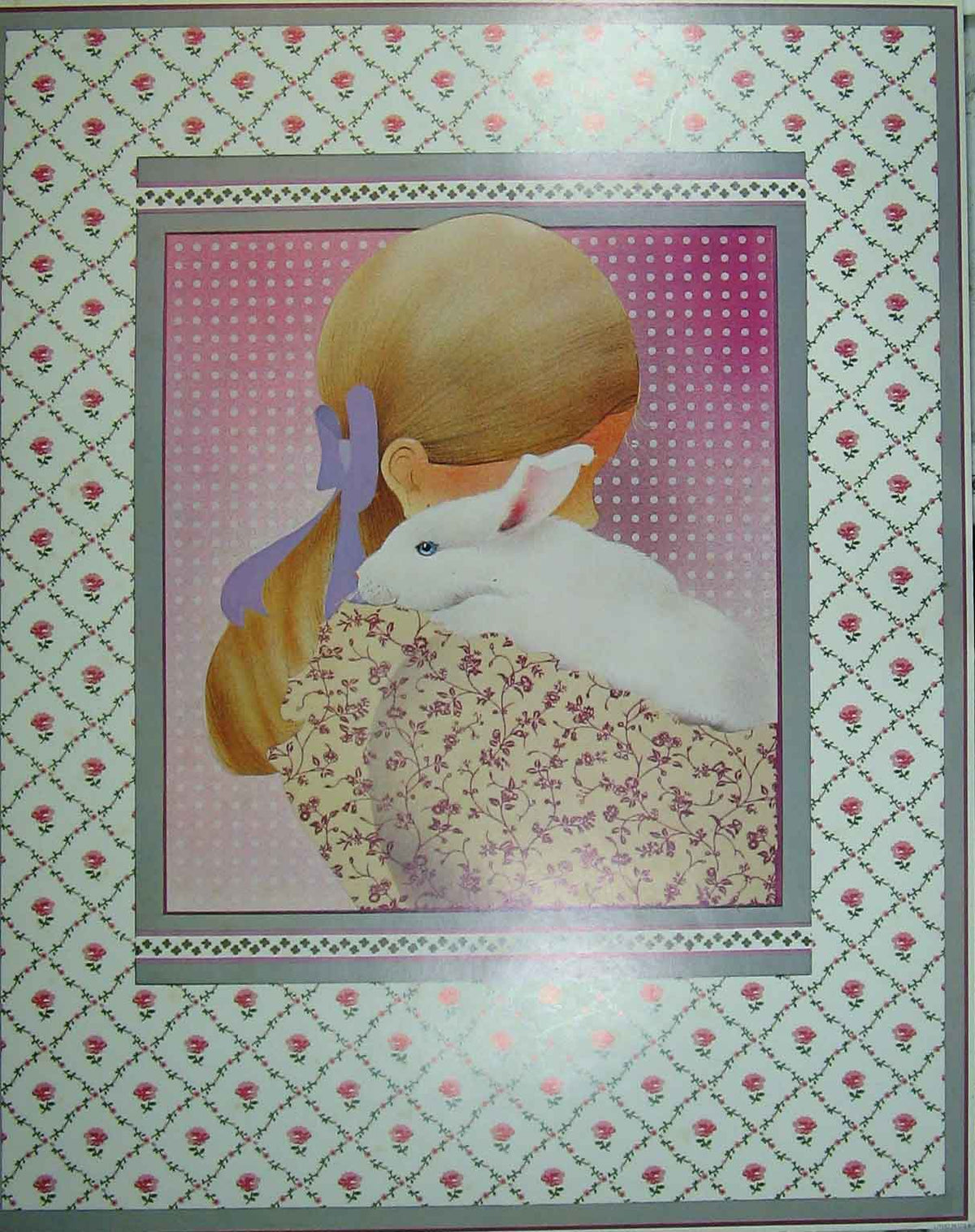Original Old Antique Print Cotton Tail By Nieder Girl With White Rabbit